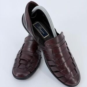 Bragano Italy Mens Woven Leather Loafers Dark Brown Slip On Shoes 8.5 M C02291